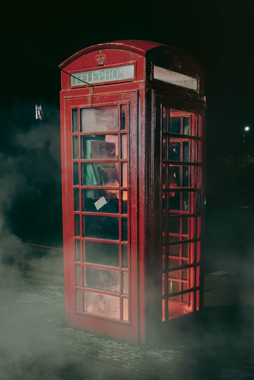 telephone booth at night